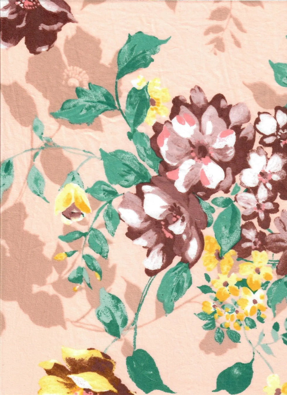 1 Yard Brushed DTY Floral Print Knit Fabric 170 GSM, 58/60'' Wide Polyester Spandex Blend Peach