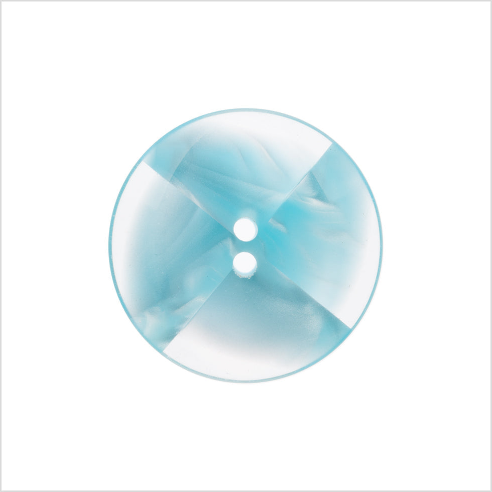 Plastic 2-Hole Button Made in Italy - 36L/23mm - Light Blue and Transparent Swirled Fan Blades