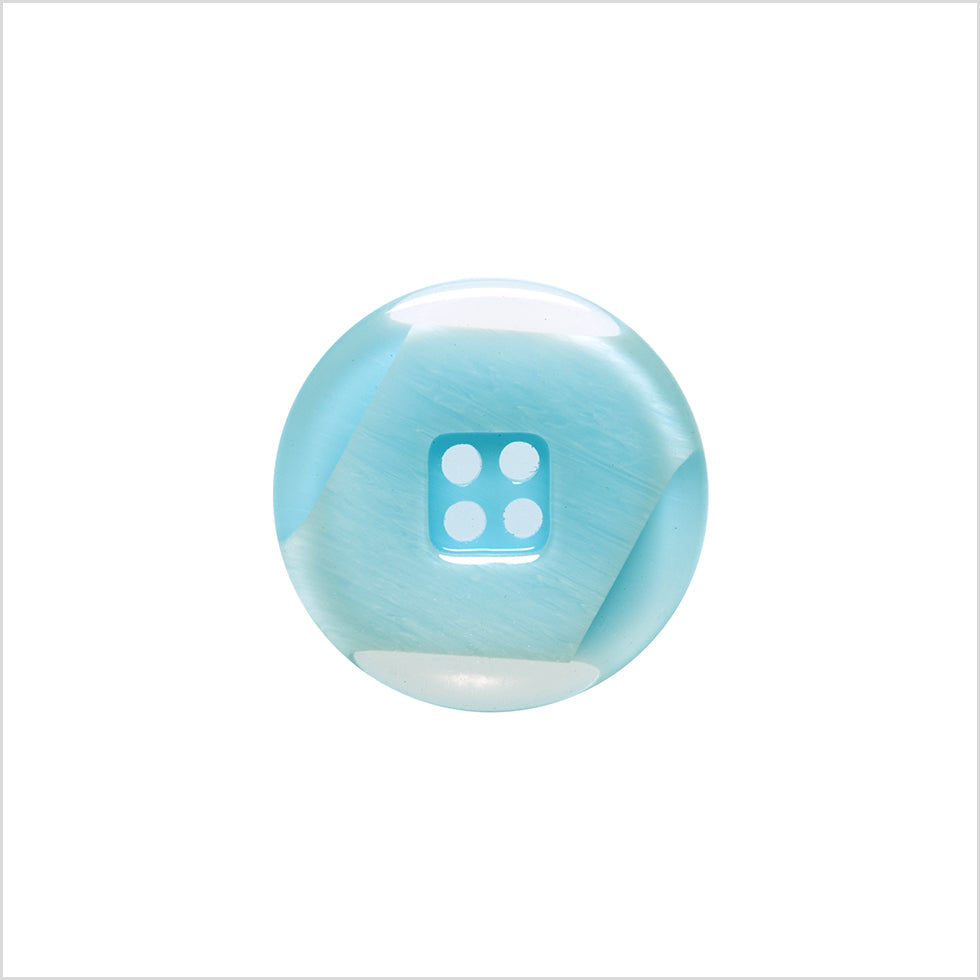 Plastic 4-Hole Button Made in Italy - 24L/15mm - Light Blue and Transparent Geometric with Square Center