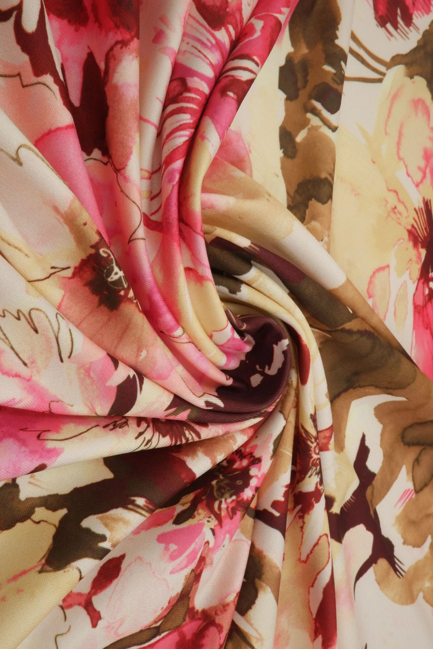 1 Yard Digital Floral DTY Print Fabric 190 GSM Polyester Spandex Blend 58/60" Width