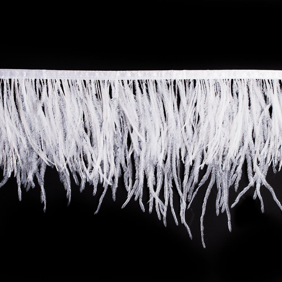 6" Single Ply White Ostrich Fringe