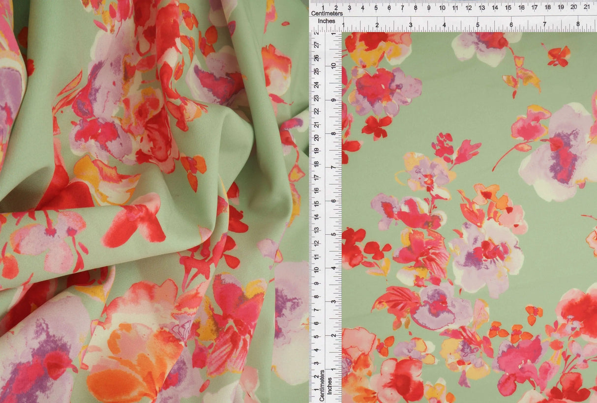 1 Yard Digital Floral Peach Skin Print Fabric, 58/59'' Wide Polyester Spandex Blend