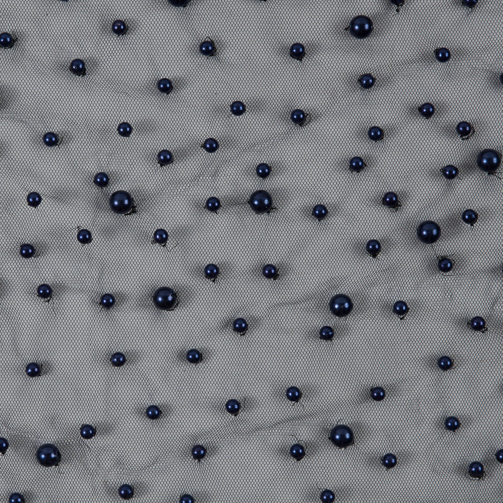 Mesh Lace with Pearl Beads - Navy