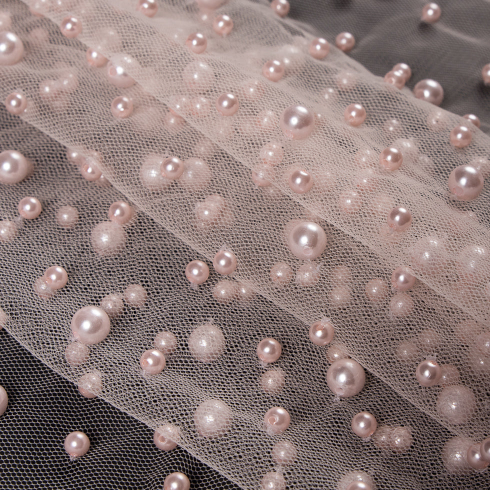 Mesh Lace with Pearl Beads - Cradle Pink