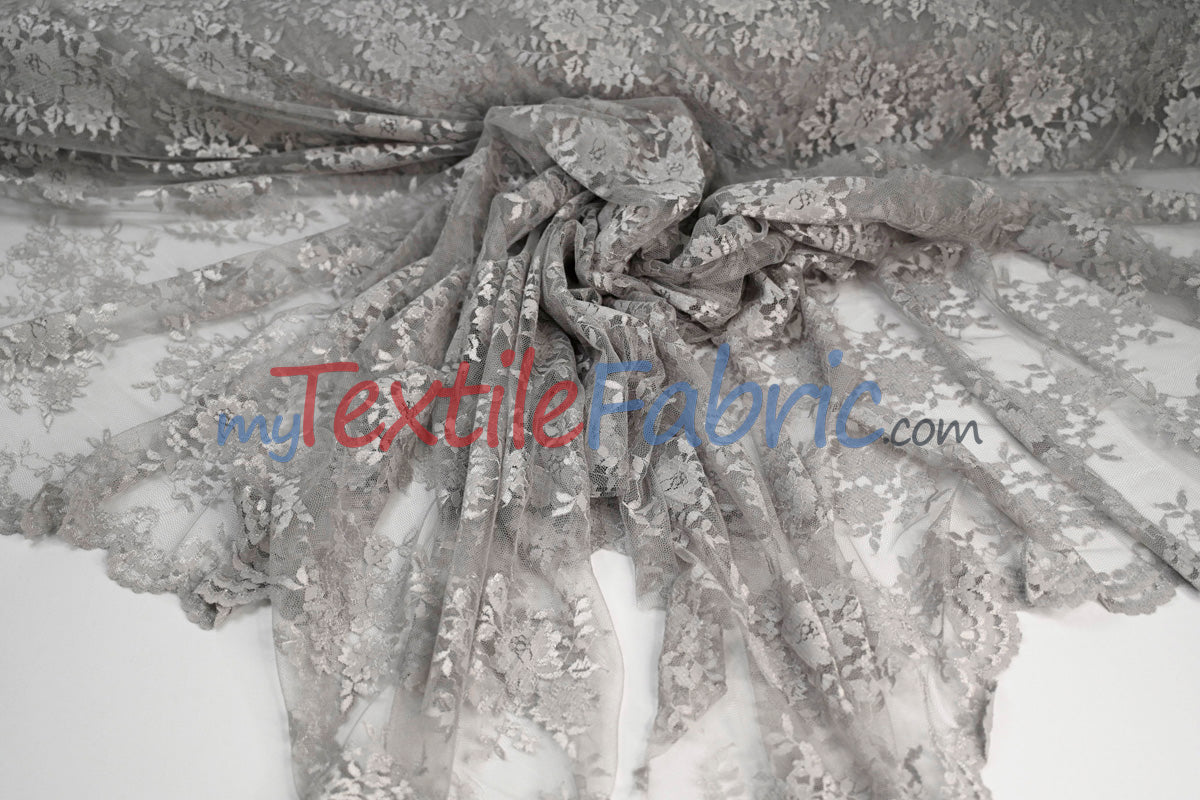 Chantilly Lace Polyester Fabric - Floral Embroidery, Sheer Mesh, 52" Width (1 Yard)