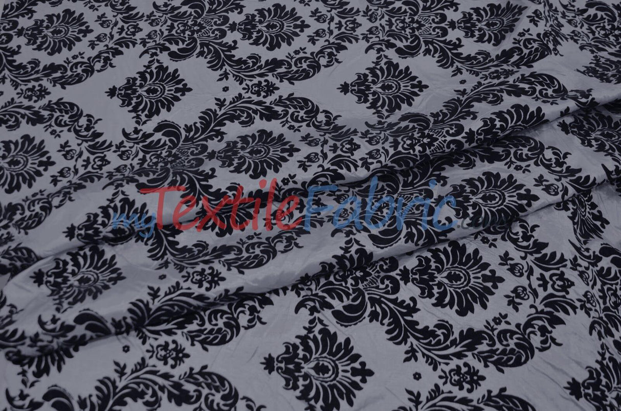 Damask Flocking Taffeta Fabric - Flocking Velvet Damask, 58/60" Width (1 Yard)