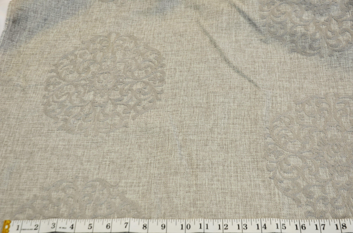 Embossed Faux Linen Embroidery Fabric - Off White And Light Silver, 58" Width (Yards)