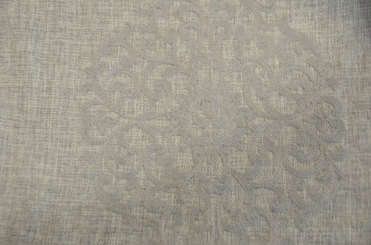 Embossed Faux Linen Embroidery Fabric - Off White And Light Silver, 58" Width (Yards)