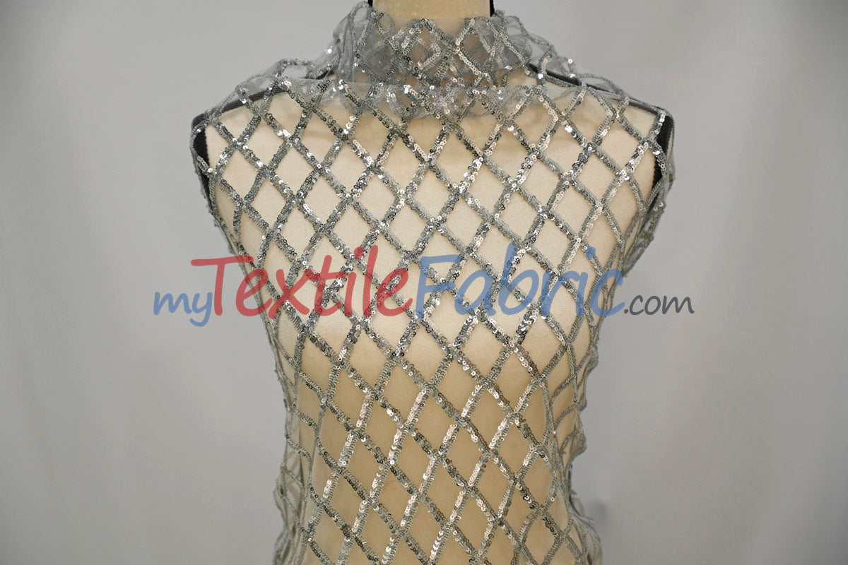 Luxury Glitz Sequins Lace Fabric - 100 Percent Polyester, Sheer Mesh Sequins Embroidery, Multiple Colors, 54" Width (By The Yard)