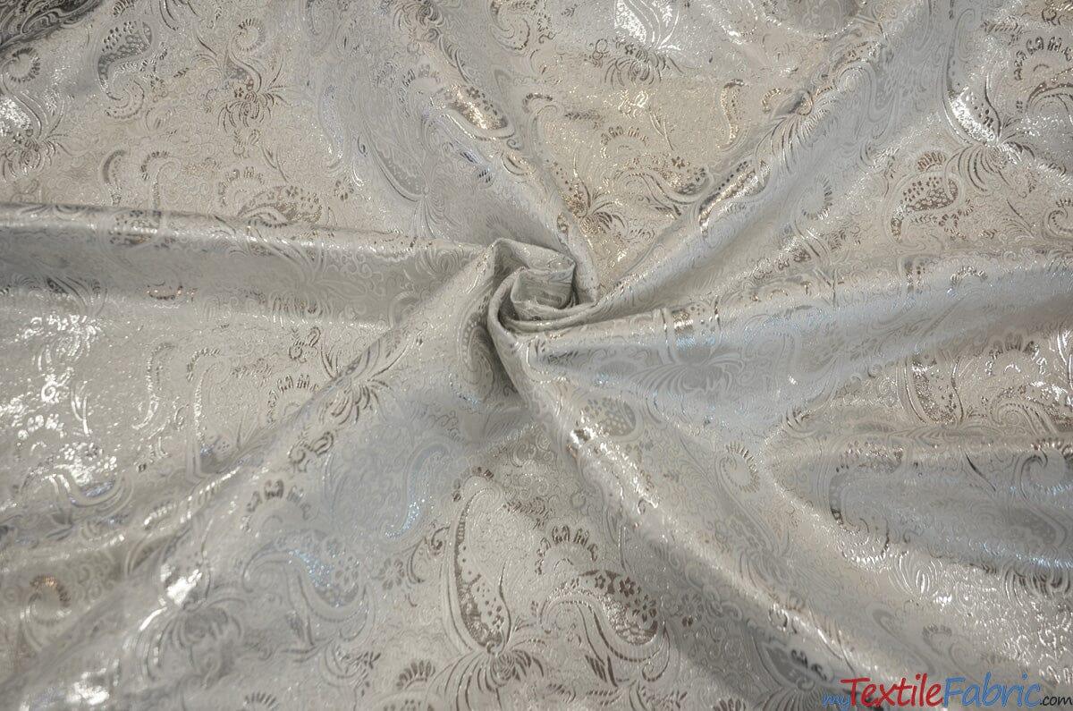 Oriental Metallic Paisley Polyester Fabric - Silver And Gold Metallic Paisley, 58" Width (Yards)