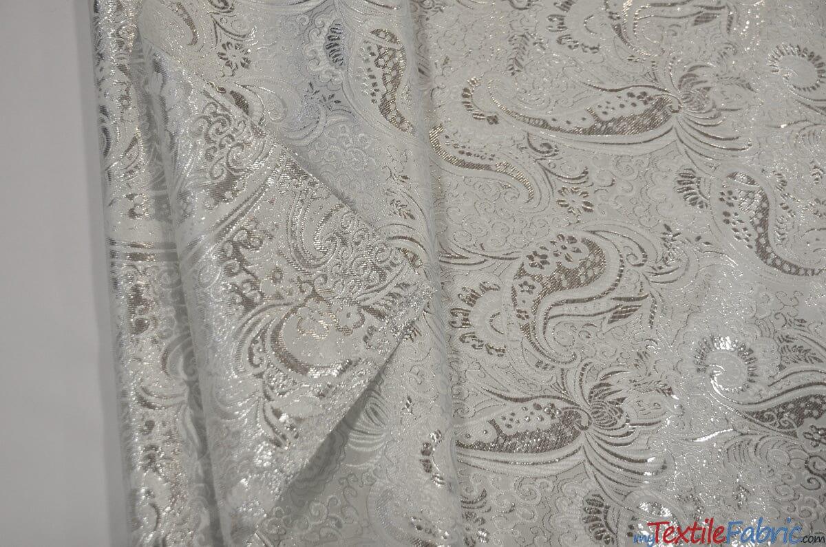 Oriental Metallic Paisley Polyester Fabric - Silver And Gold Metallic Paisley, 58" Width (Yards)