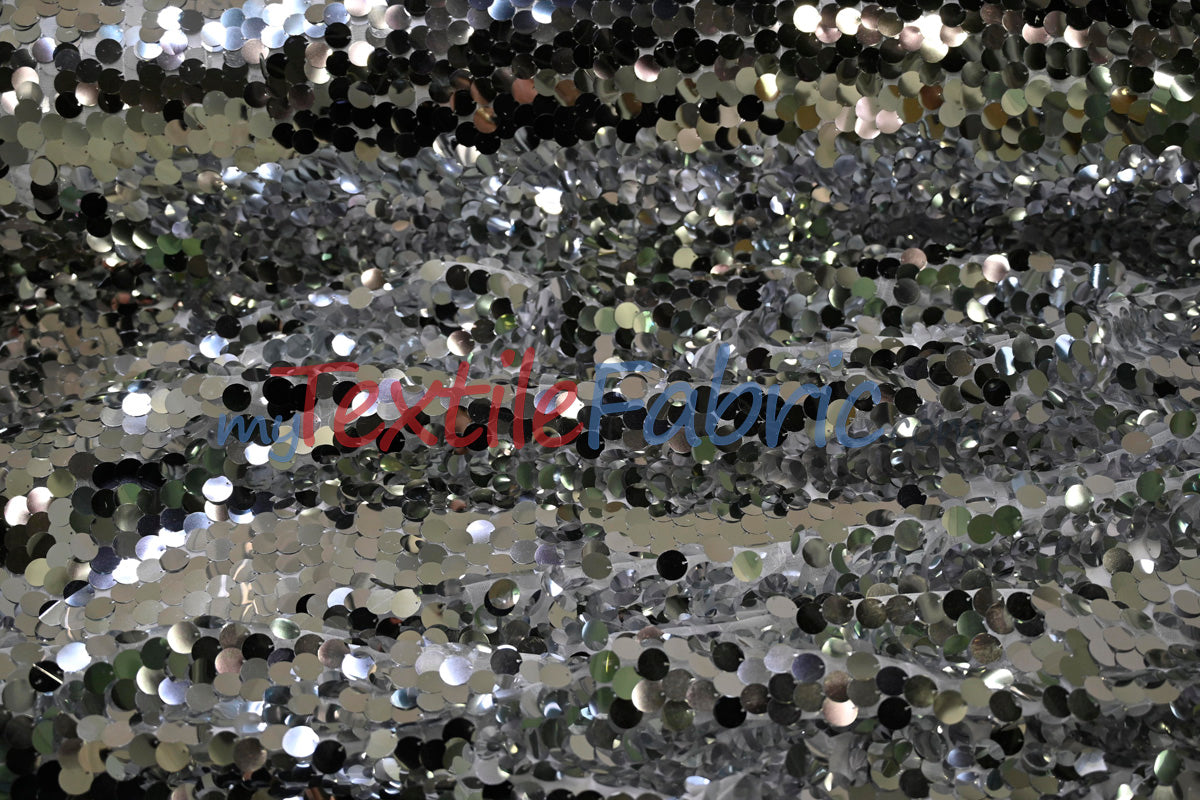 Fish Scale Paillette Sequins Polyester Fabric - 9Mm Sequins, 54" Width, Multiple Colors (1 Yard)