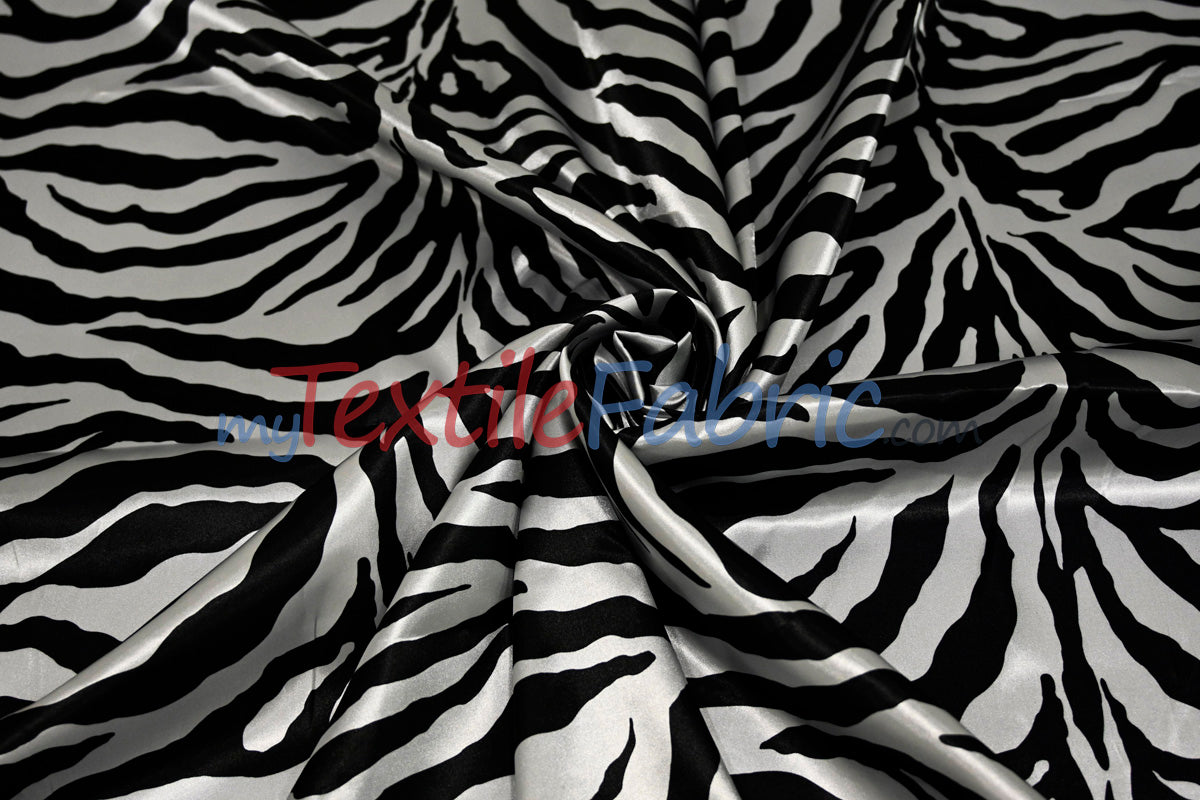 Zebra Charmeuse Satin Fabric - Zebra Print, 58/60" Width, Multiple Colors (1 Yard)