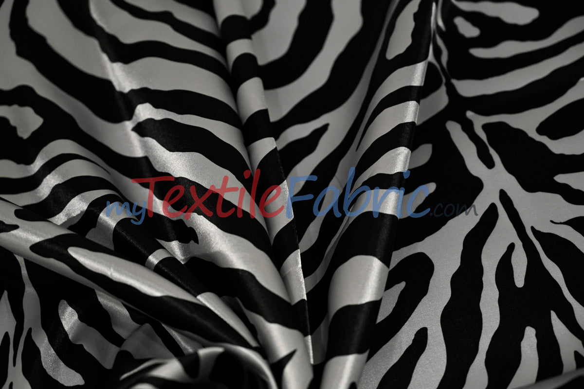 Zebra Charmeuse Satin Fabric - Zebra Print, 58/60" Width, Multiple Colors (1 Yard)
