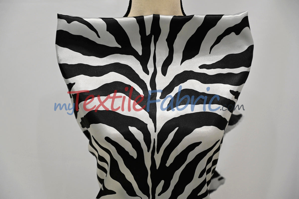 Zebra Charmeuse Satin Fabric - Zebra Print, 58/60" Width, Multiple Colors (1 Yard)
