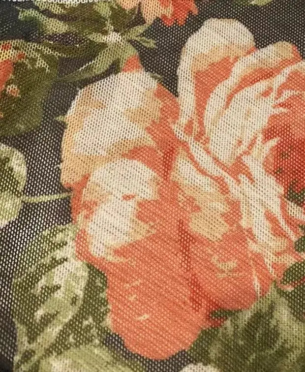 1 Yard Digital Floral Print Mesh Fabric Soft Stretch Sheer, 54 Inch Wide