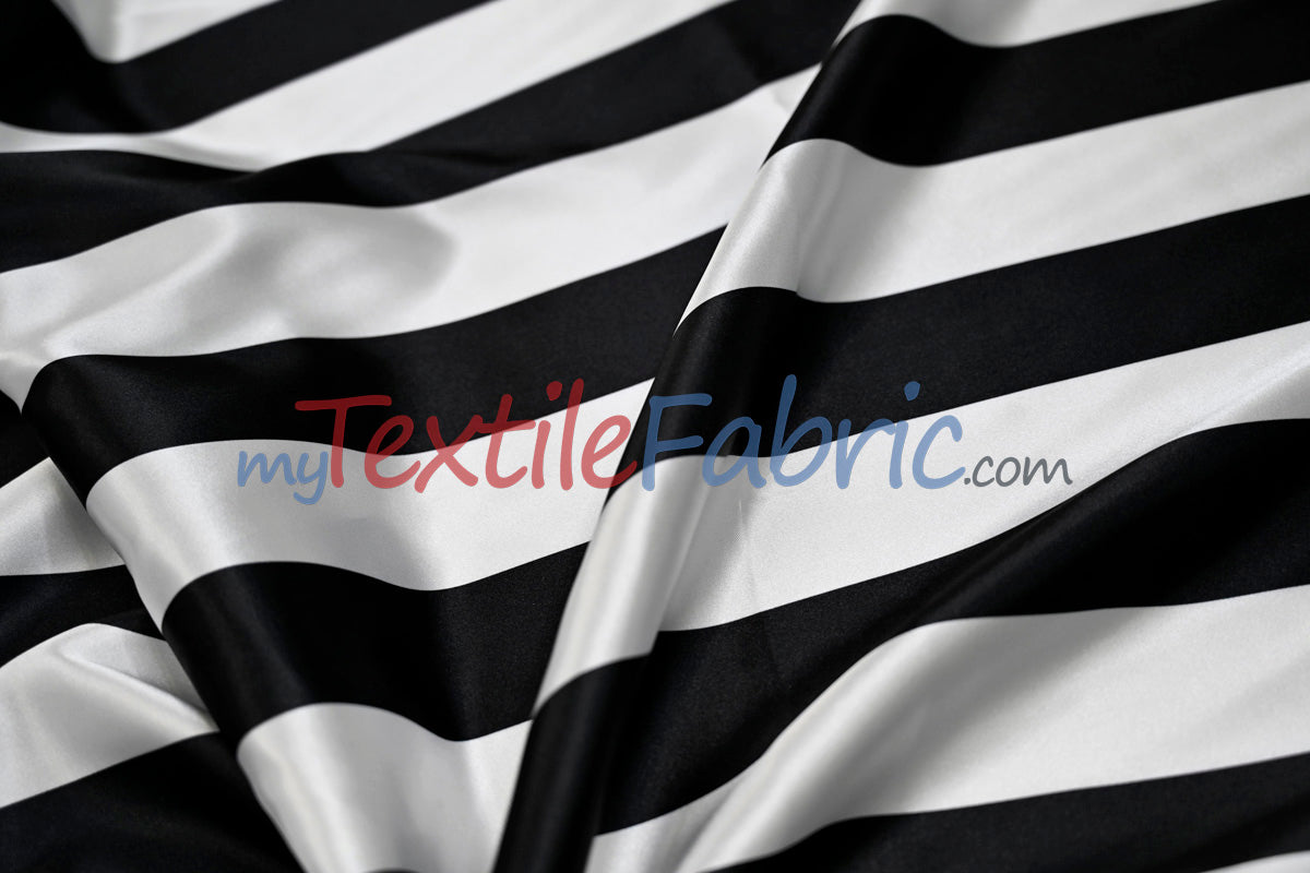 Stripe Satin Charmeuse Polyester Fabric - 2" Stripe, Multiple Colors, 58/60" Width (1 Yard)