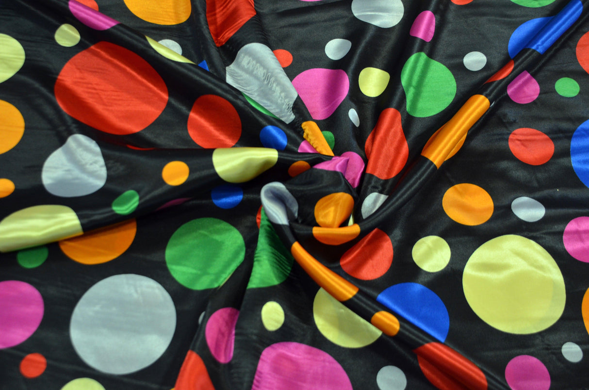 Multi Color Polka Dot Charmeuse Satin Fabric - Ivory Multi Dot, Pink Multi Dot, Red Multi Dot, Teal Multi Dot, Black Multi Dot, 58/60" Width (1 Yard)