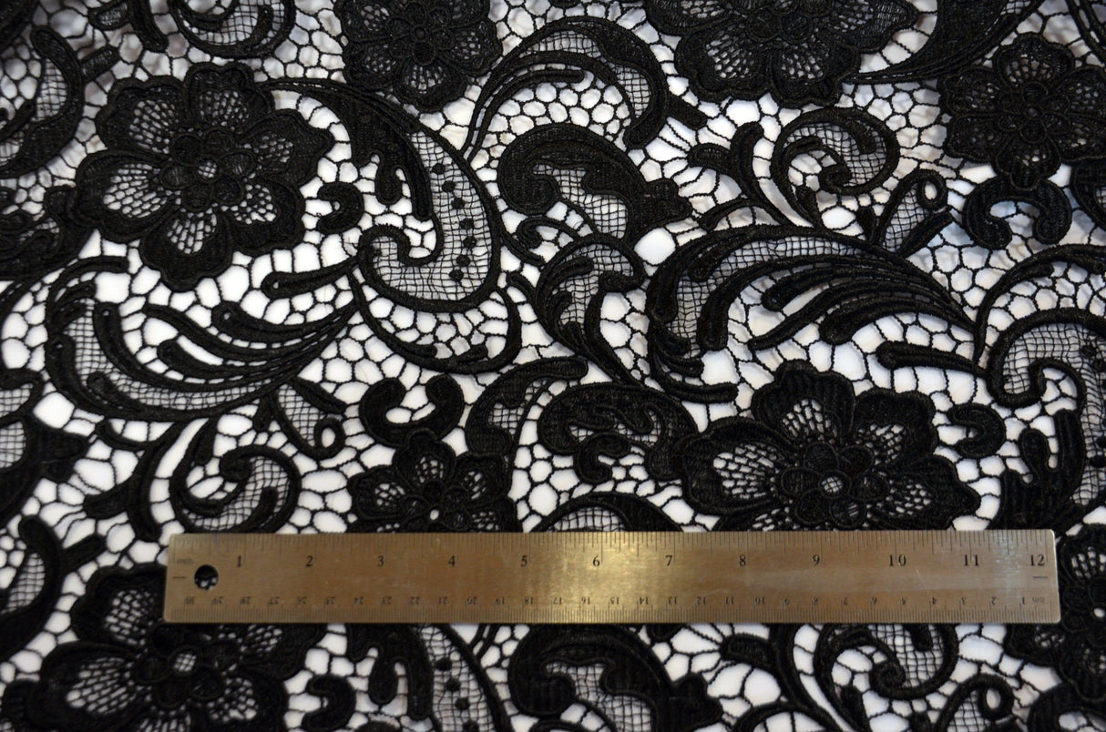 Guipure Bridal Lace Polyester Fabric - Heavy Double Scalloped Lace, Multiple Colors, 48/49" Width (1 Yard)