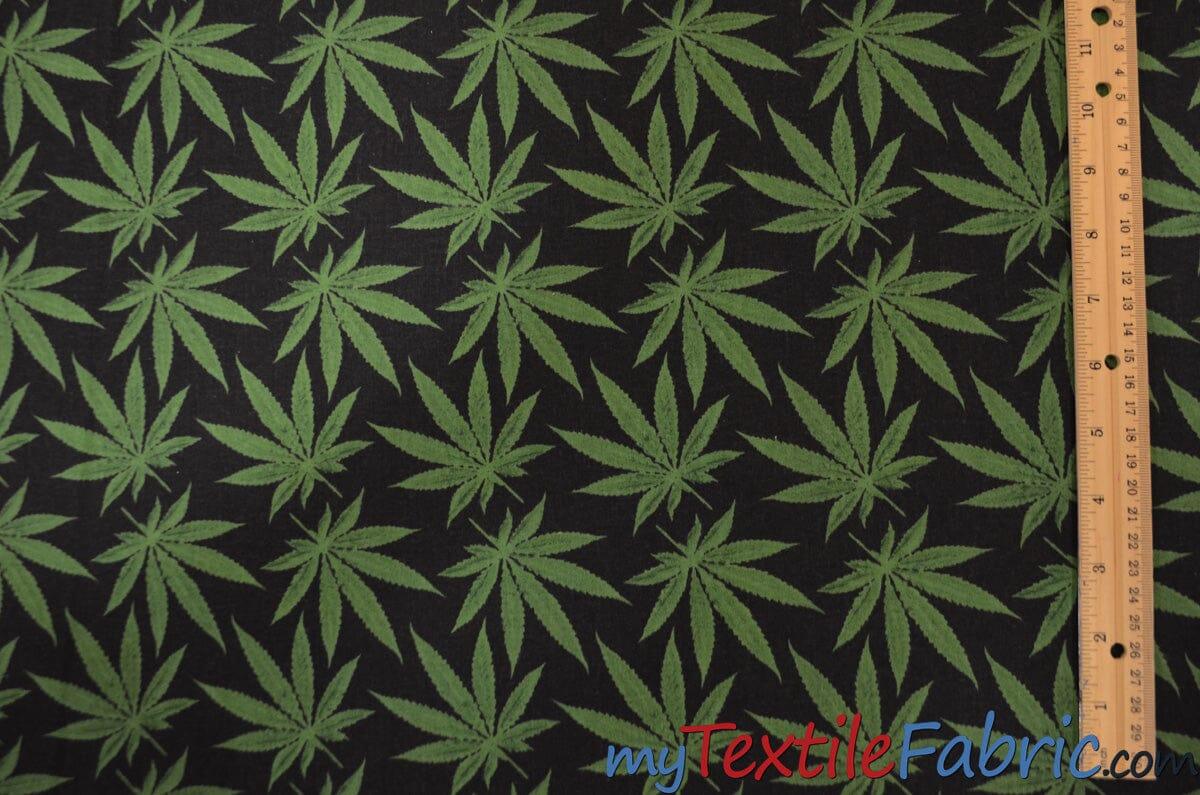 Marijuana Cannabis Leaf 100 Percent Cotton Fabric - Leaf Print, 60" Width (1 Yard)