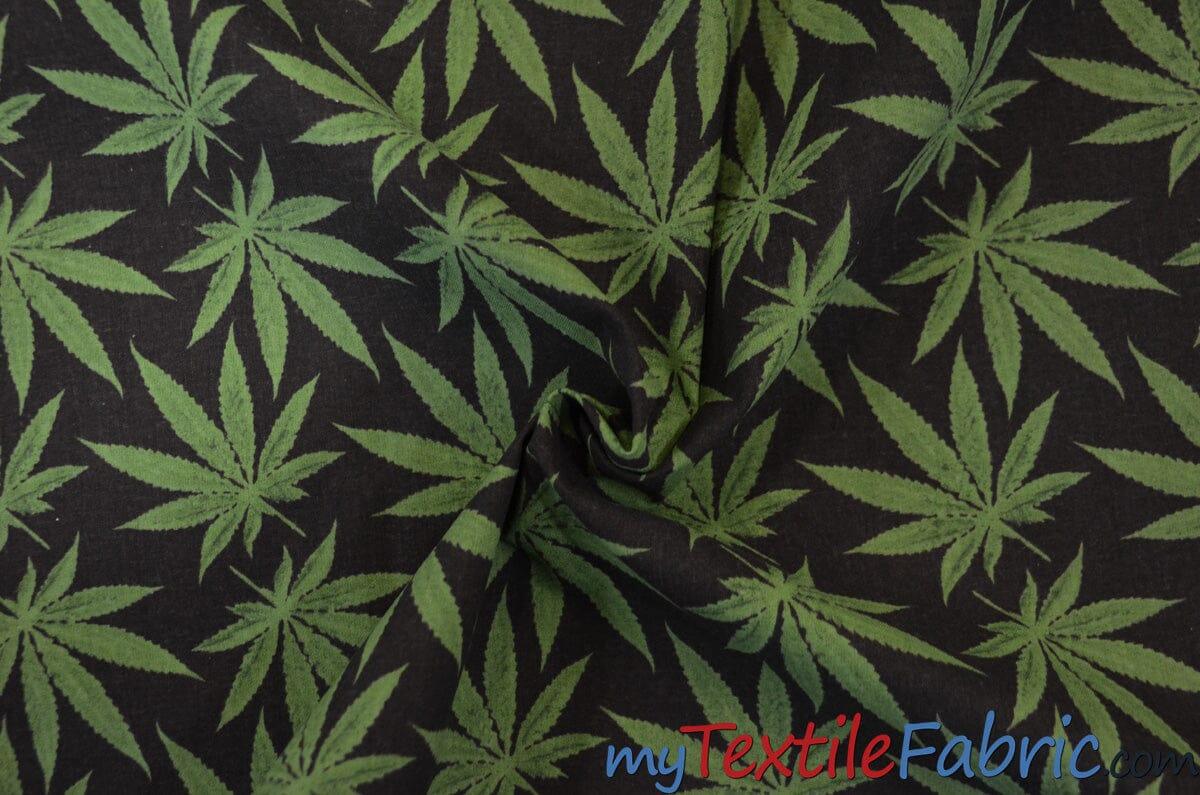 Marijuana Cannabis Leaf 100 Percent Cotton Fabric - Leaf Print, 60" Width (1 Yard)