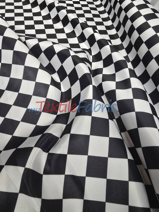 Checkered Satin Fabric - Racing Flag Pattern, Black And White Or Red And White, 58/60" Width (1 Yard)