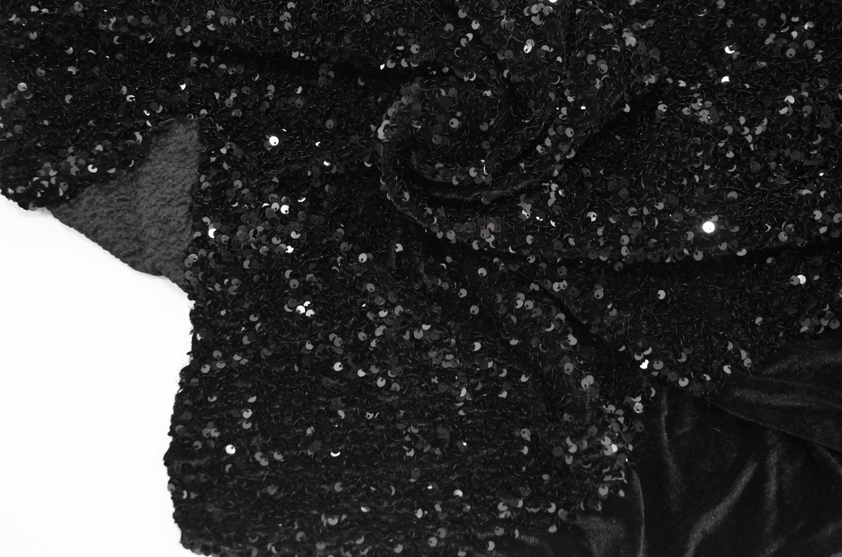 Sequins Stretch Velvet Polyester Spandex Fabric - Sequins On Plush Velvet, Multiple Colors, 60" Width (By The Yard)