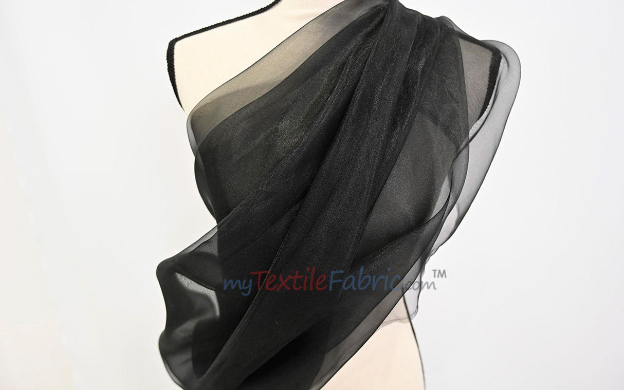 Super Organza Polyester Fabric - Semi-Sheen Sheer, 60" Width, White, Ivory, Baby Blue, Lavender, Black (By The Yard)