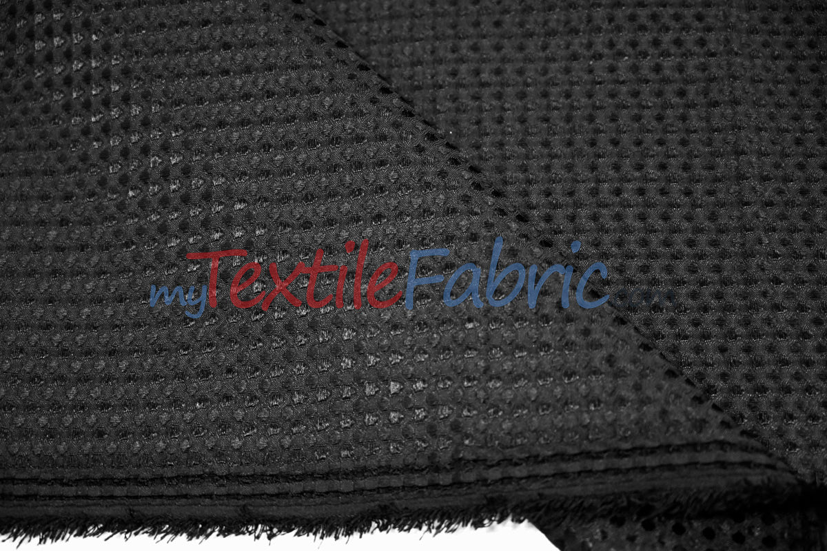 Waffle Brocade Polyester Fabric - Textured Waffle Grid, 60" Width, White, Ivory, Champagne, Black (1 Yard)