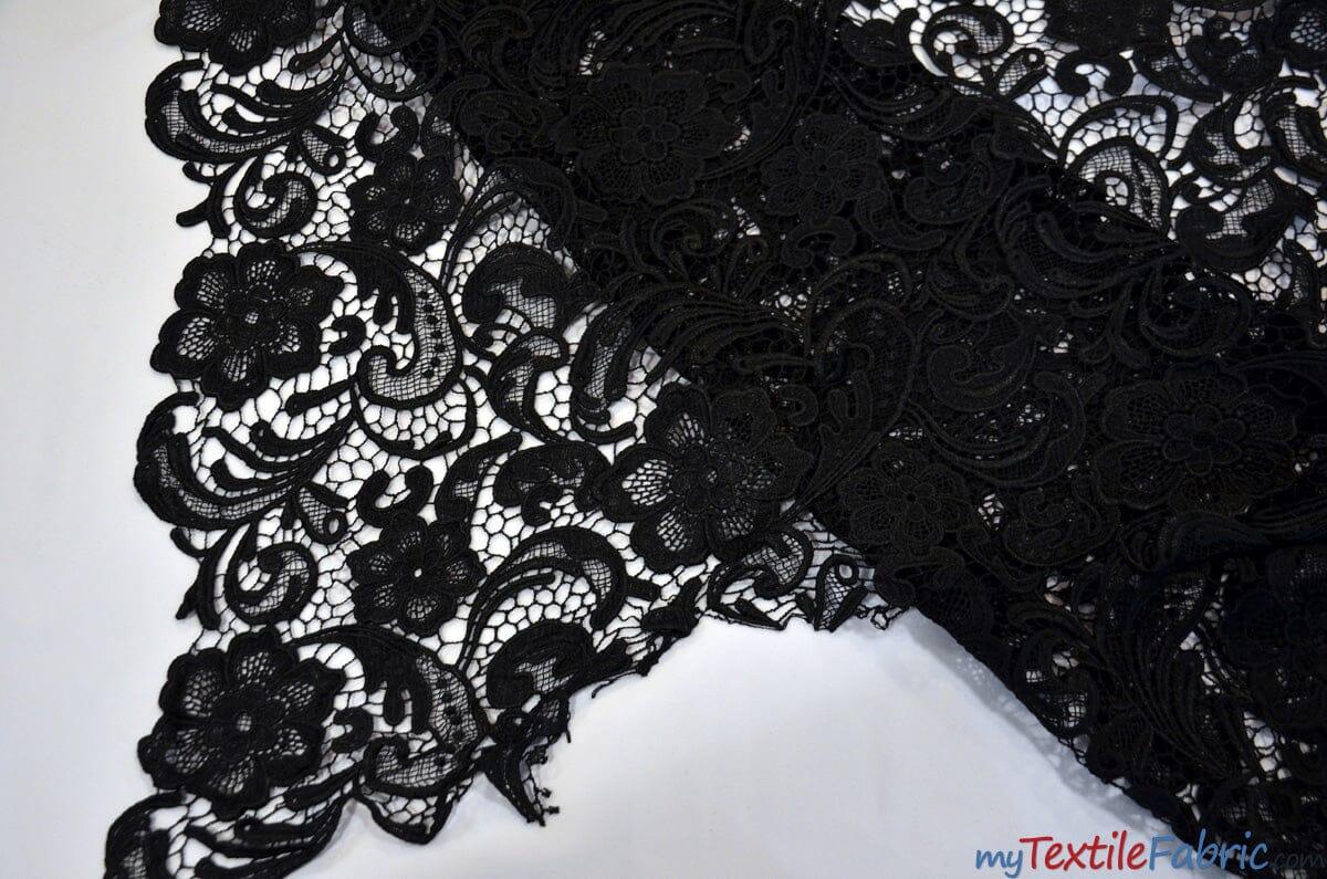Guipure Bridal Lace Polyester Fabric - Heavy Double Scalloped Lace, Multiple Colors, 48/49" Width (1 Yard)