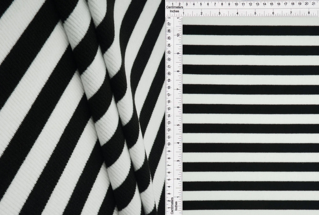 1 Yard 2x2 Cool Cotton Stripe Fleece Rib Knit Fabric, 50/52'' Wide Polyester Spandex Blend
