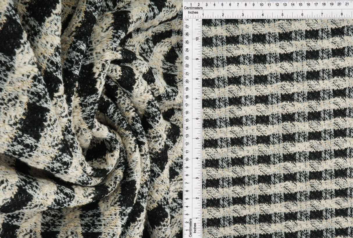 1 Yard Knit Boucle Checkered Fabric 265 GSM Polyester Cotton Spandex Blend 58/60" Width