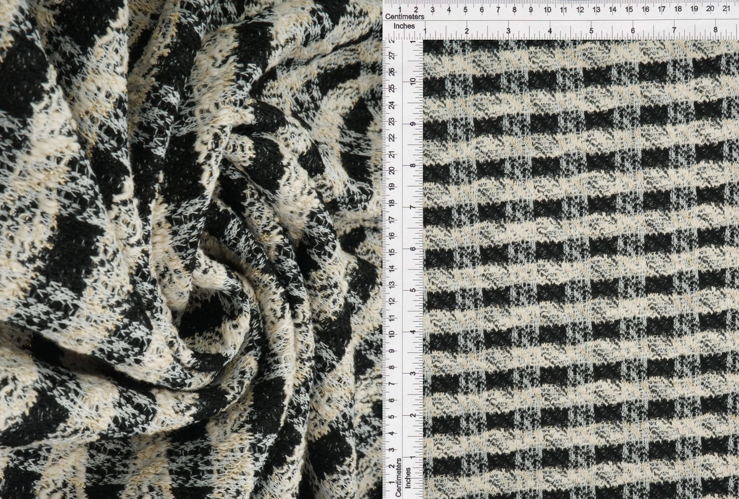 1 Yard Knit Boucle Checkered Fabric 265 GSM Polyester Cotton Spandex Blend 58/60" Width