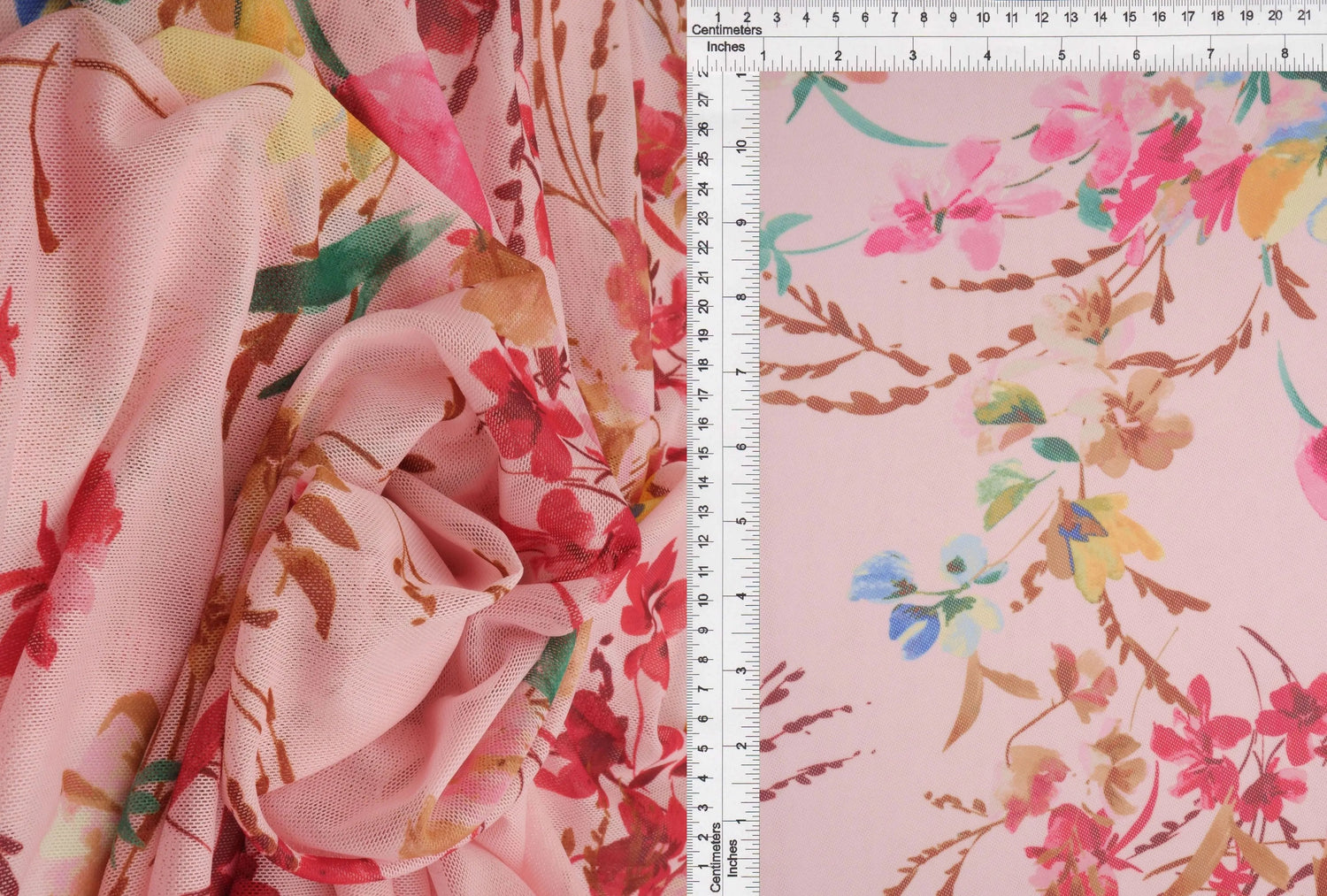 1 Yard Digital Floral Mesh Knit Fabric, 54'' Wide Polyester Spandex Blend