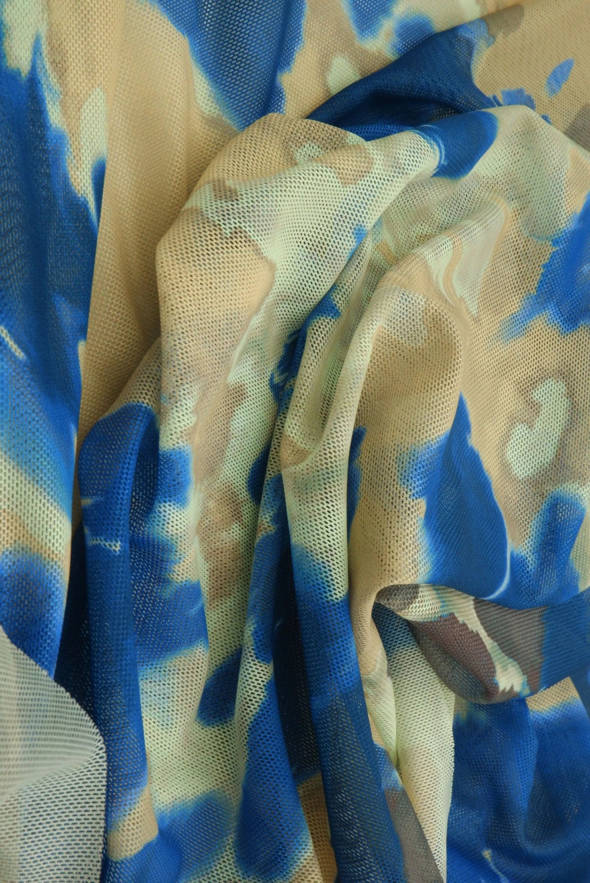1 Yard Indigo Digital Abstract Mesh Print Fabric, 54'' Wide Polyester Spandex Blend