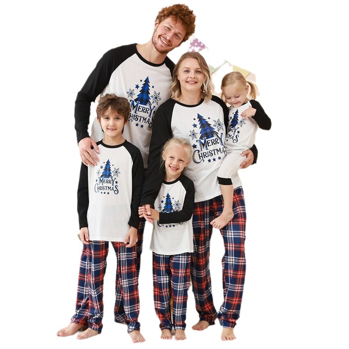 Christmas Outfits Pajamas Sets Plaid Splicing Printed