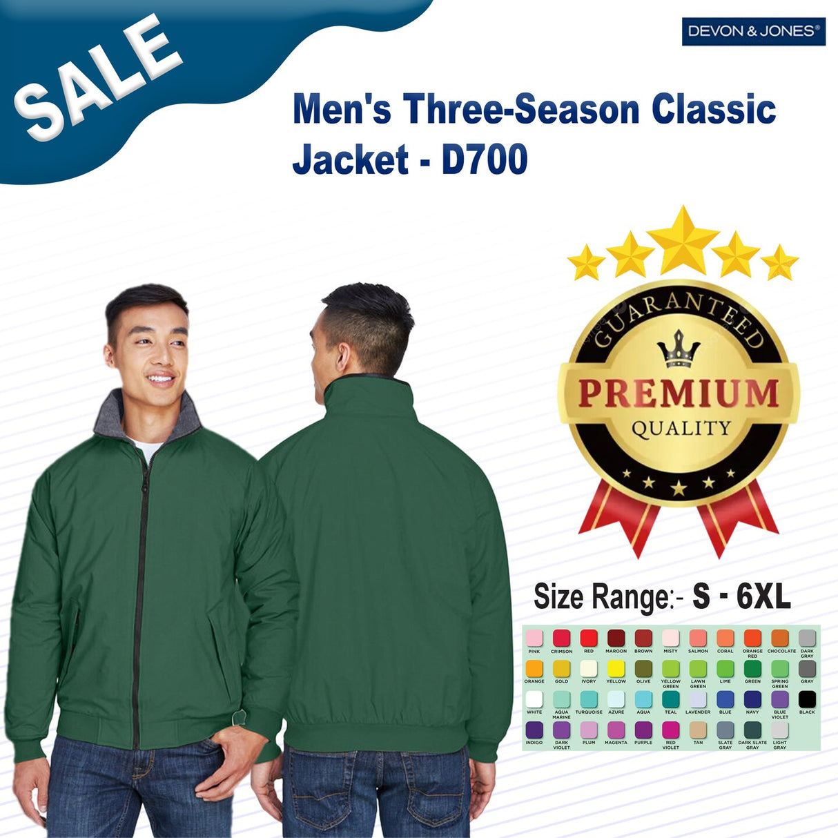 Devon & Jones® Men's Three-Season Full Sleeve Classic Jacket