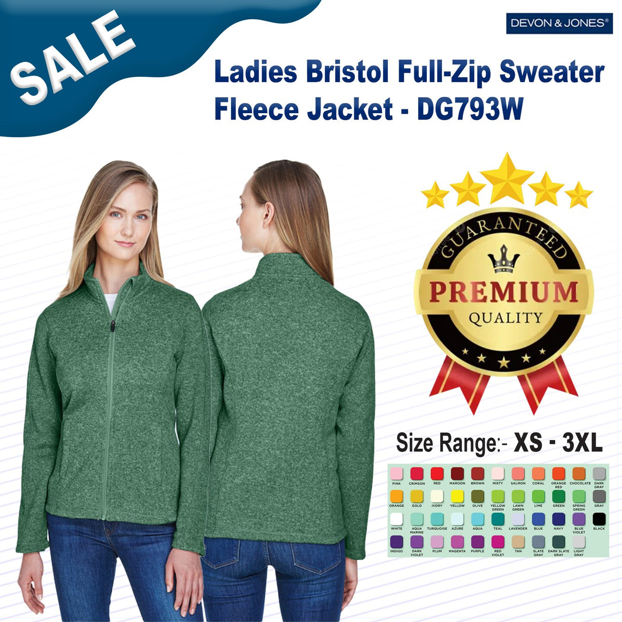 Devon & Jones® Ladies Bristol Full-Zip Sweater Fleece Jacket