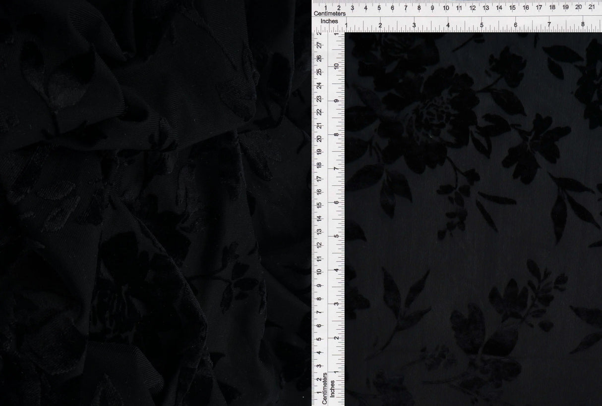 Floral Velvet Burnout Stretch Knit Fabric 55" Wide