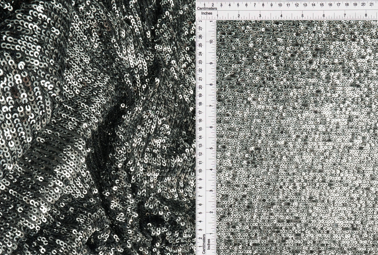 Sequin Embroidered Mesh Knit Fabric Silver