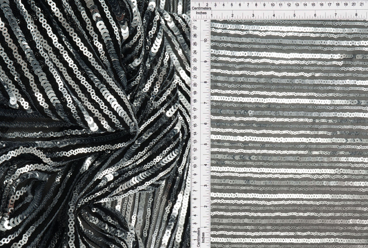 Sequin Embroidered Lace Knit Black Silver