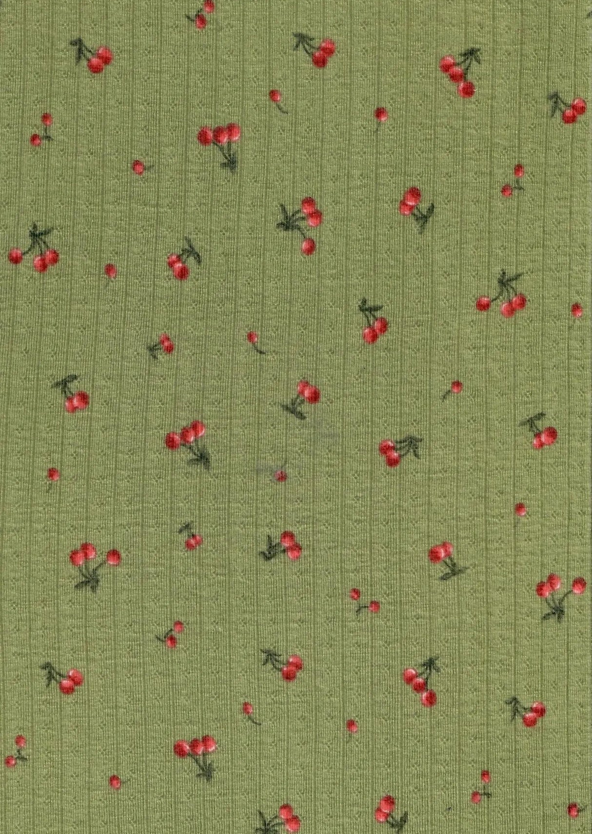 1 Yard Cotton-Style Cherry Pointelle Print Knit Fabric, 61/63'' Wide Polyester Spandex Blend