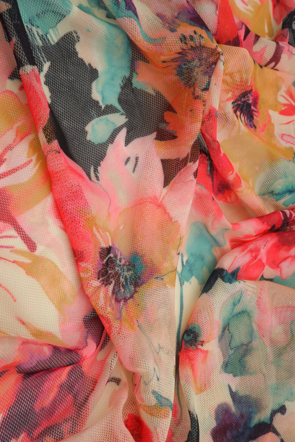 Floral Printed Mesh Watercolor Stretch