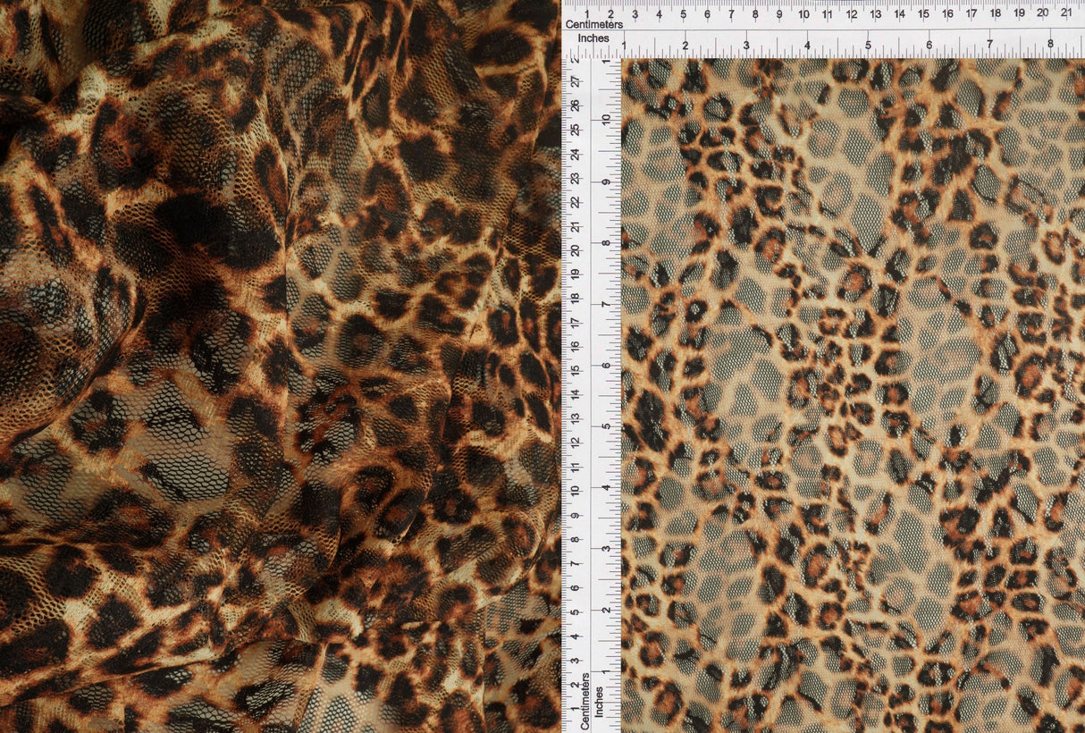 Leopard Lace Stretch Fabric Brown