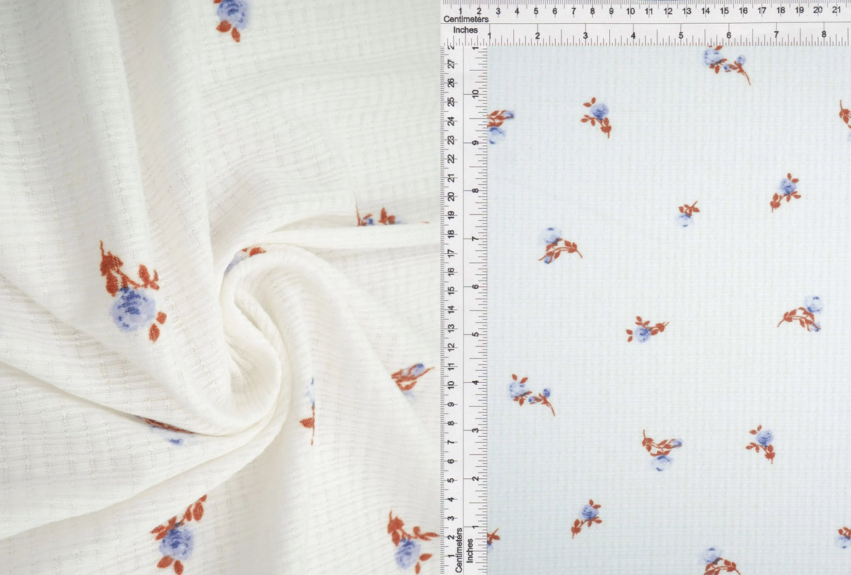 1 Yard Polyester Rayon Spandex 190 GSM Pointelle Ditsy Rib Print Fabric Soft 58/60" Width