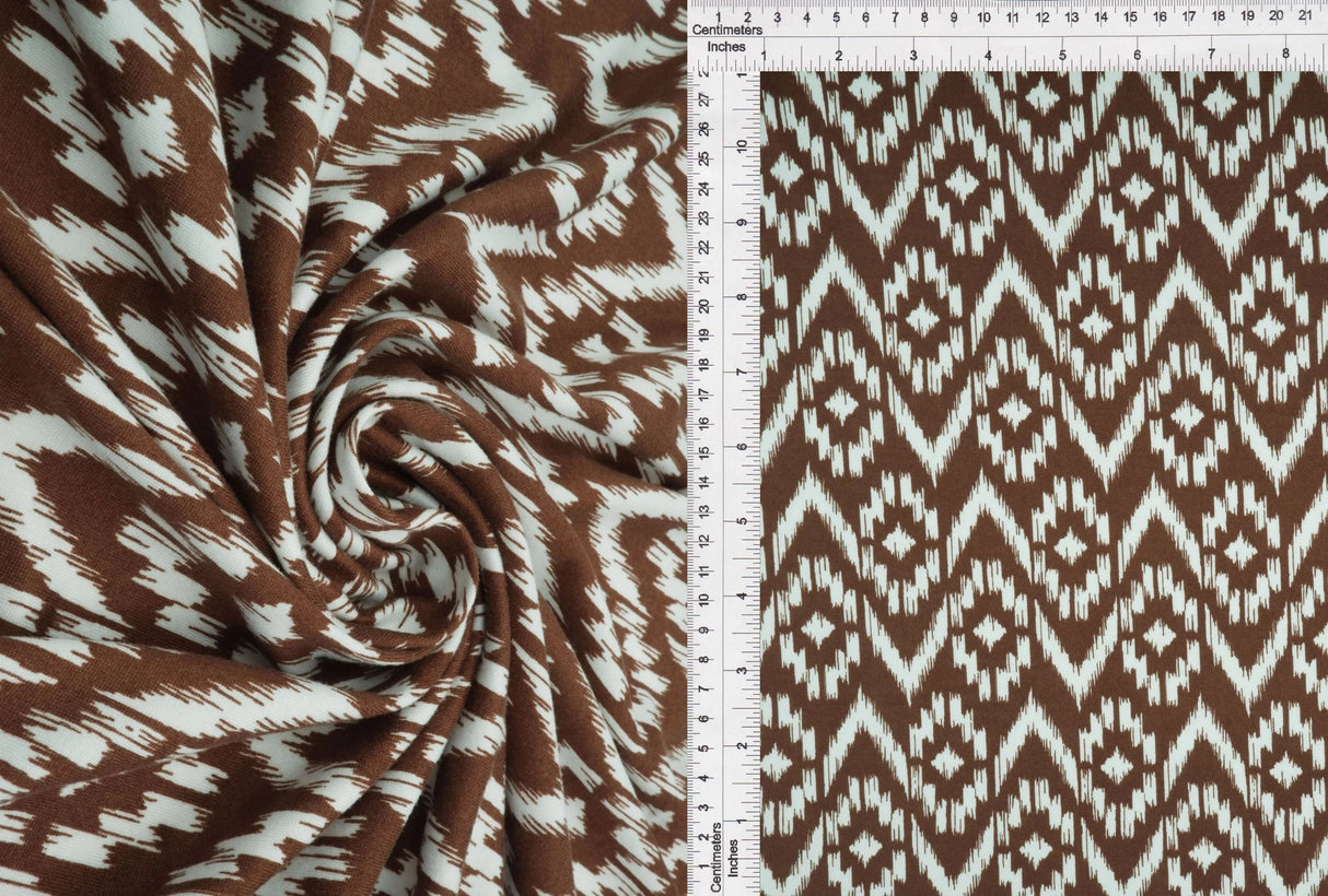 1 Yard Brushed DTY Tribal Print Knit Fabric 170 GSM, 58/60? Wide Polyester Spandex Blend