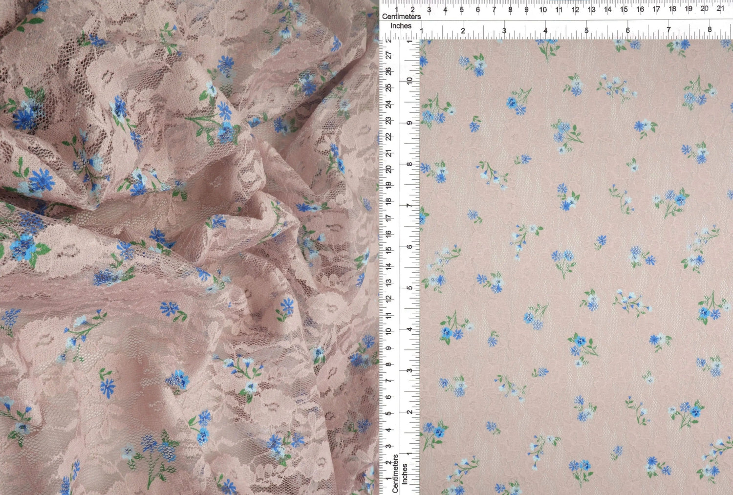 1 Yard Ditsy Printed Lace Fabric, 56/58'' Wide Polyester Spandex Blend