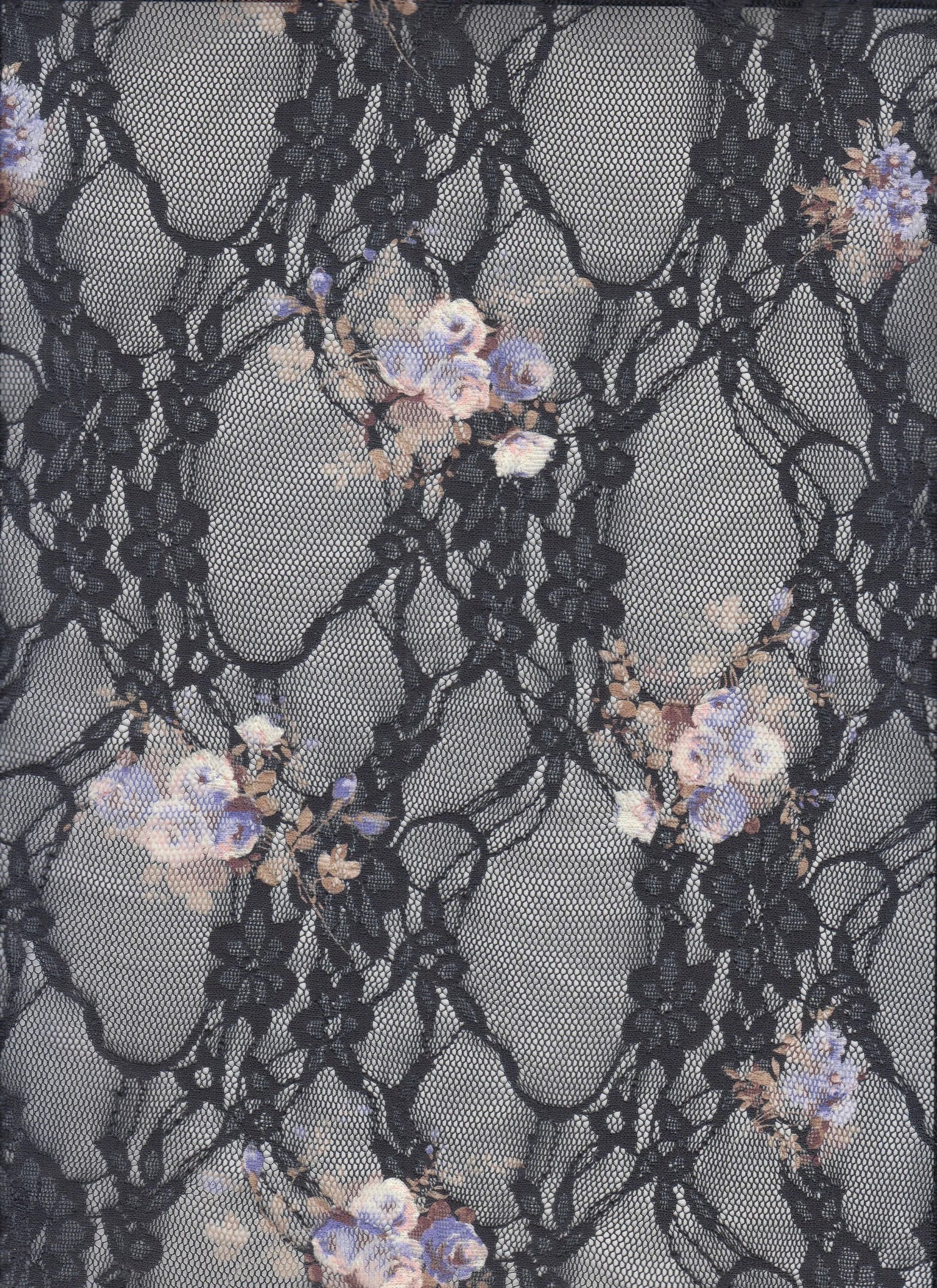 1 Yard Digital Floral Lace Fabric, 56/58'' Wide Polyester Spandex Blend
