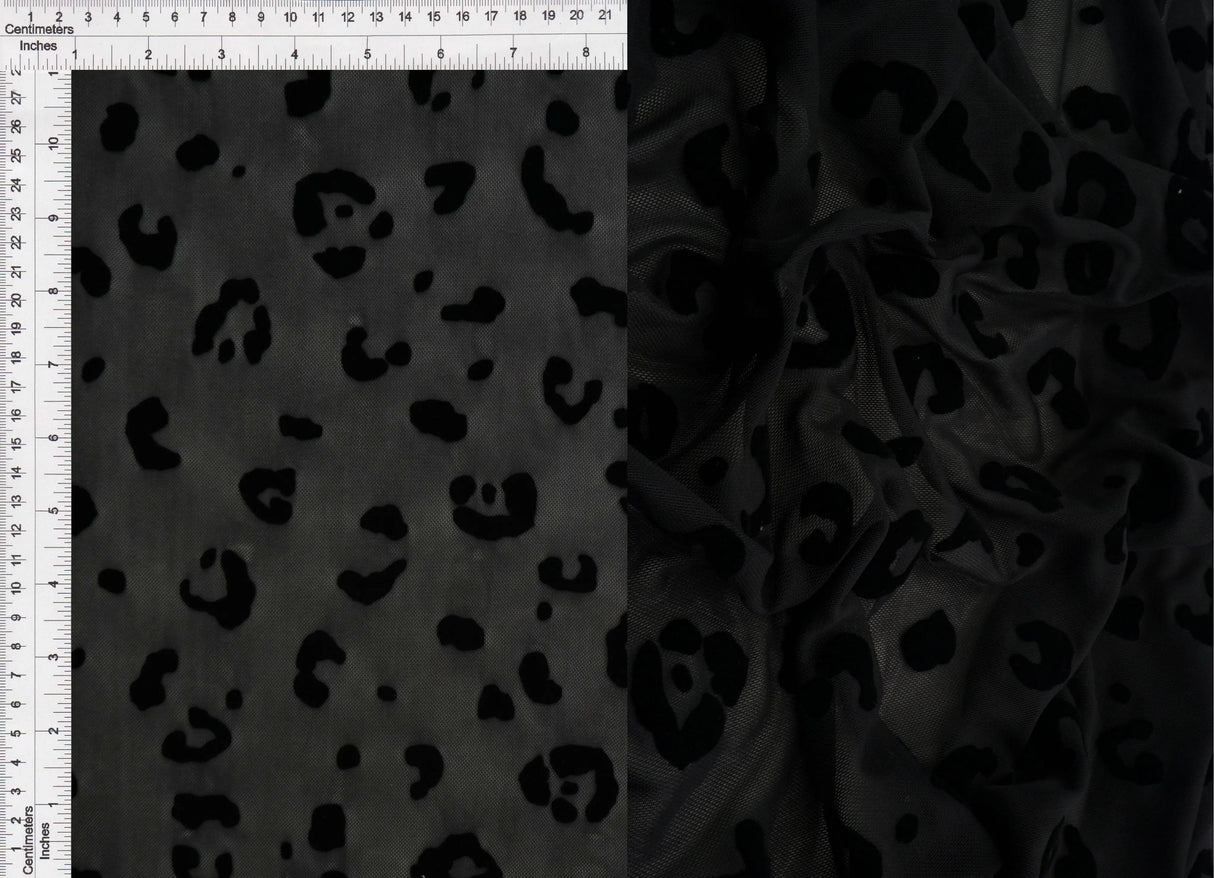 1 Yard Leopard Flocking Mesh Fabric, 56/57'' Wide Polyester Spandex Blend