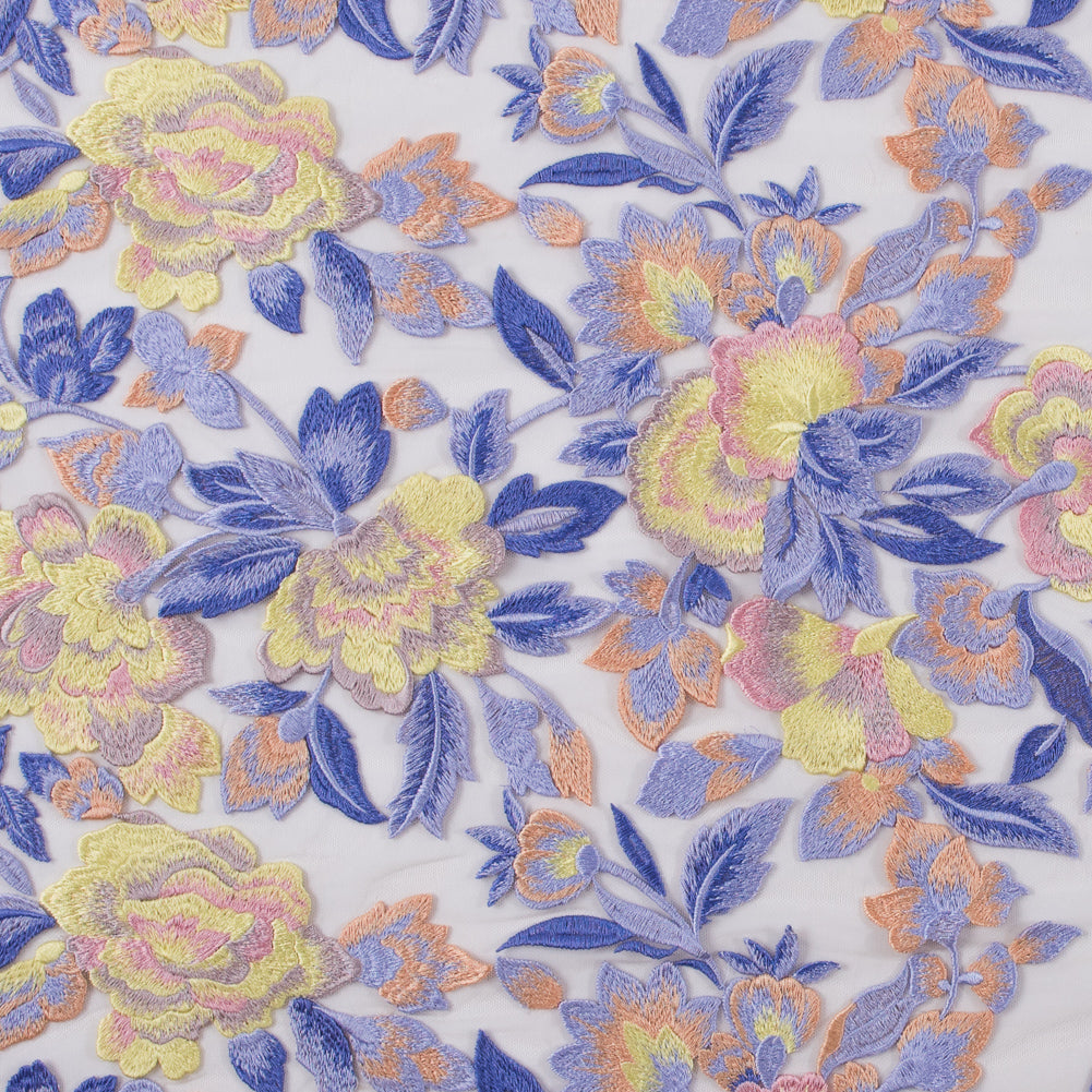 Lavender and Yellow Novelty Floral Embroidered Mesh